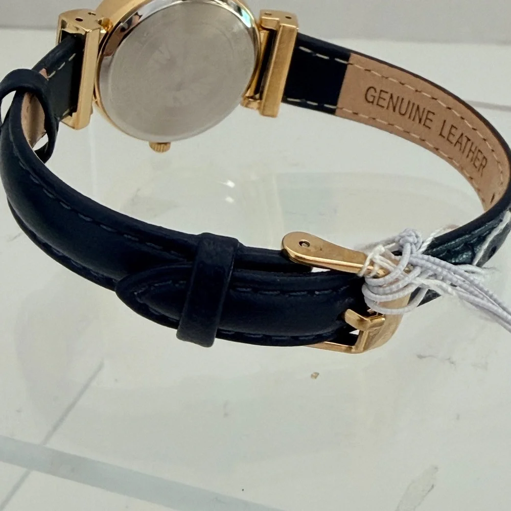 Anne Klein Gold Case Watch – Navy Leather Strap – NWT – Classic Minimalist
